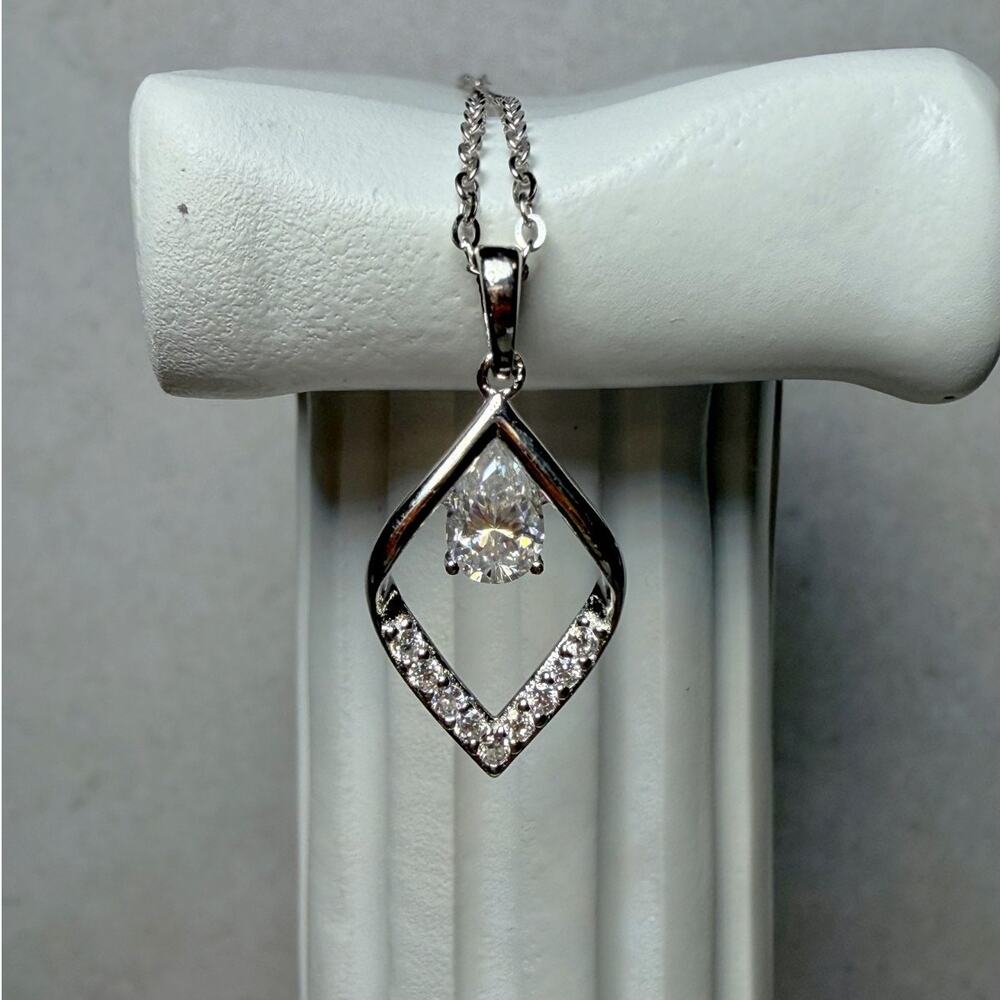 0.6ctw Moissanite Teardrop Pendant 16+2" 925 Sterling Silver